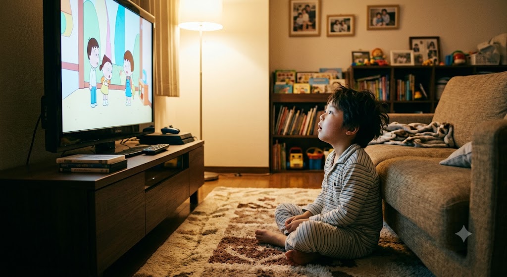テレビを見ながらお口ポカンをしている子供